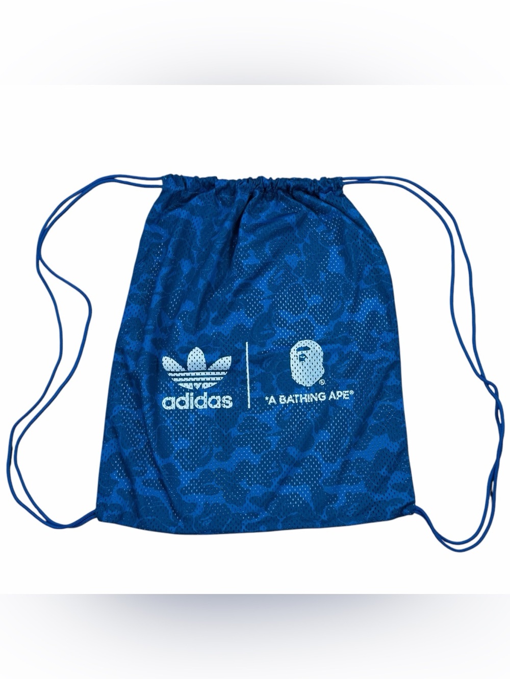 Adidas A Bathing Ape Blue Camo Drawstring Mesh Bag w/Adjustable Shoulder Strap